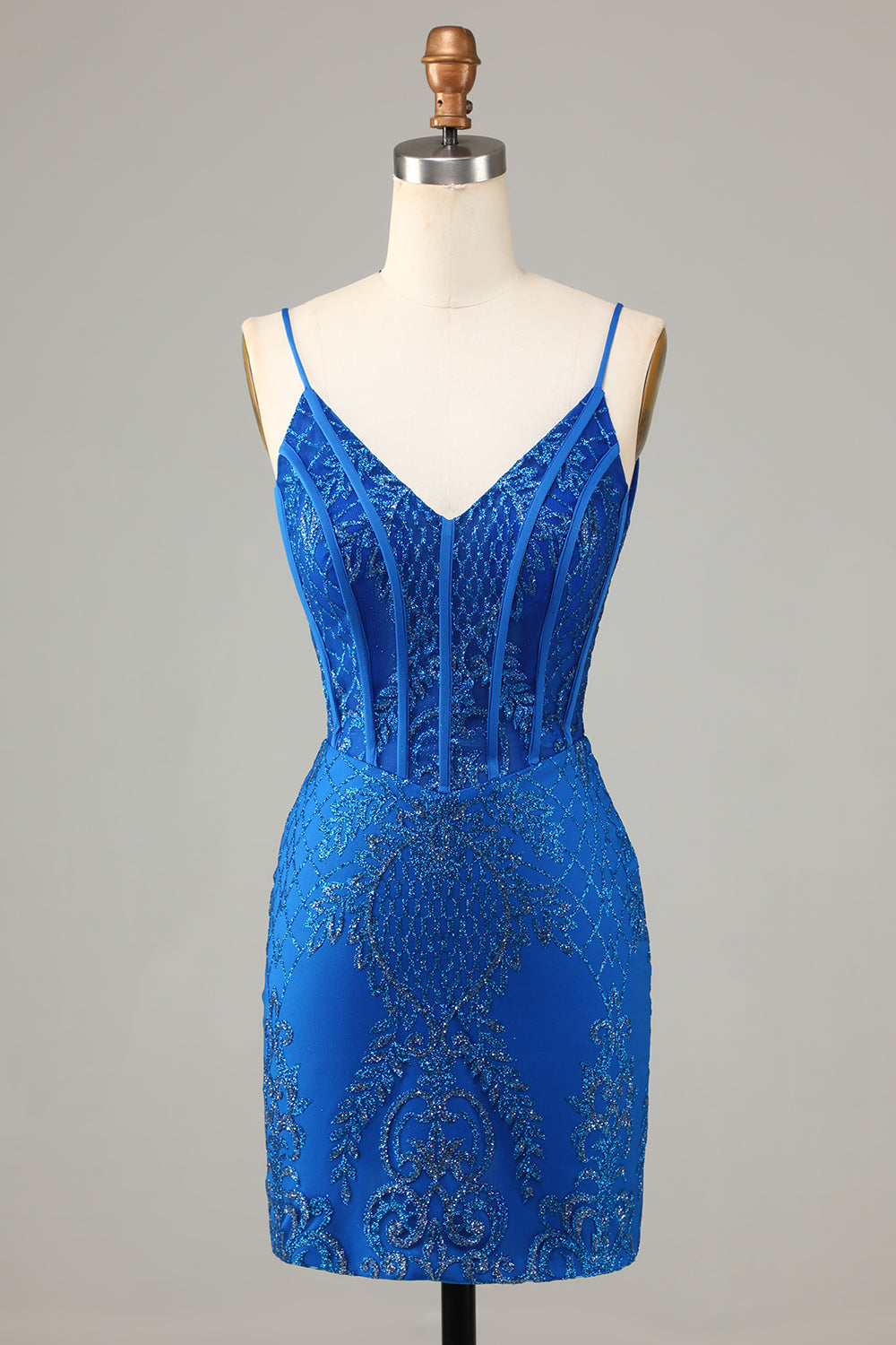 Sparkly Beaded Spaghetti Straps Tight Short Homecoming Dress V-neck