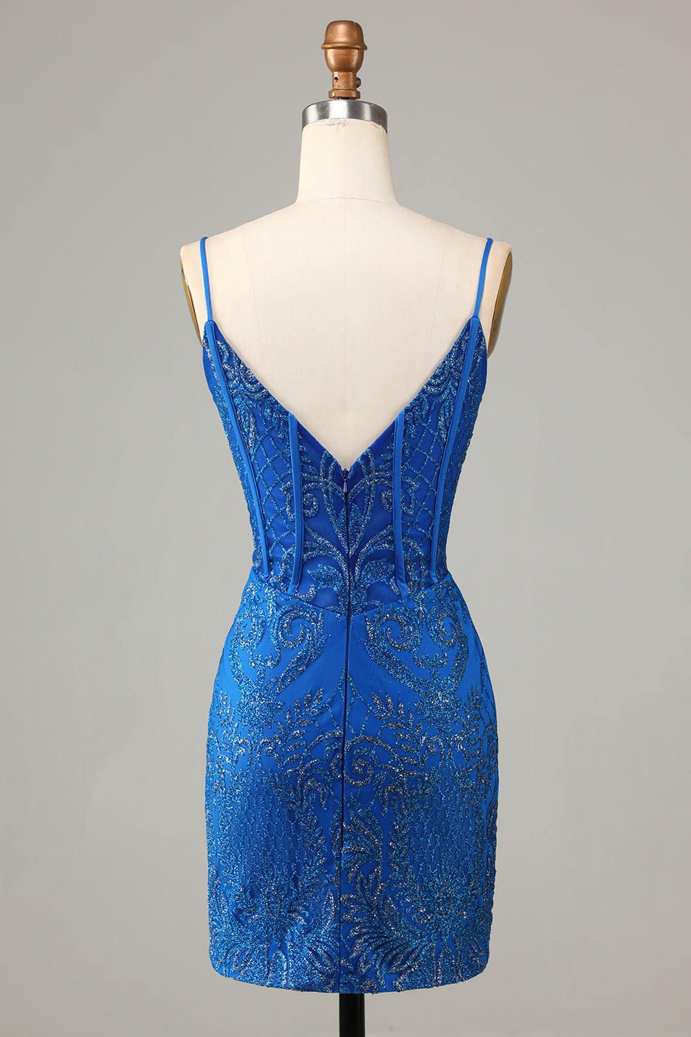 Sparkly Beaded Spaghetti Straps Tight Short Homecoming Dress V-neck