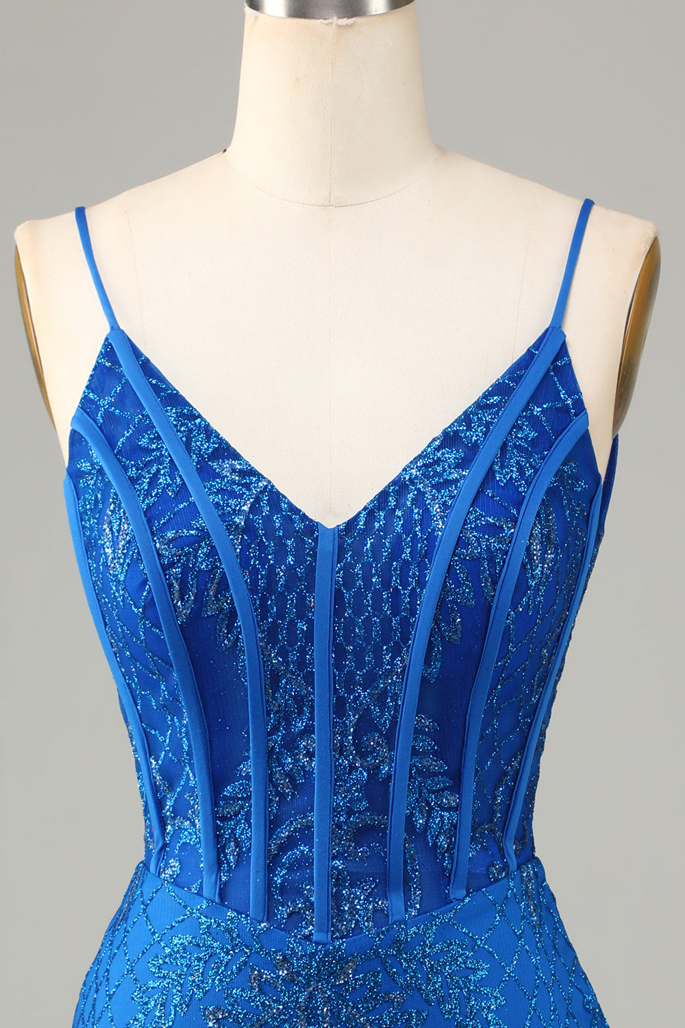 Sparkly Beaded Spaghetti Straps Tight Short Homecoming Dress V-neck