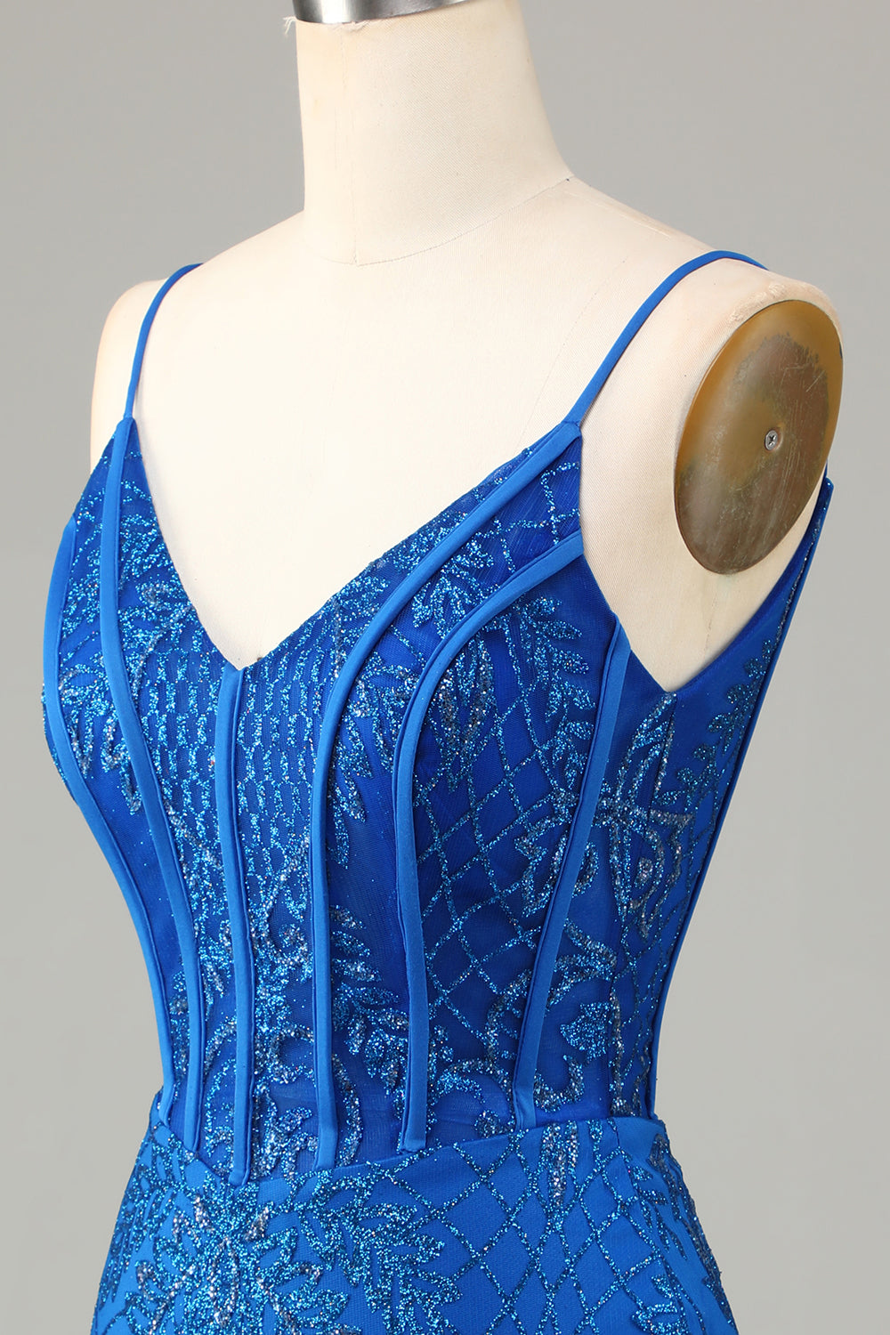 Sparkly Beaded Spaghetti Straps Tight Short Homecoming Dress V-neck