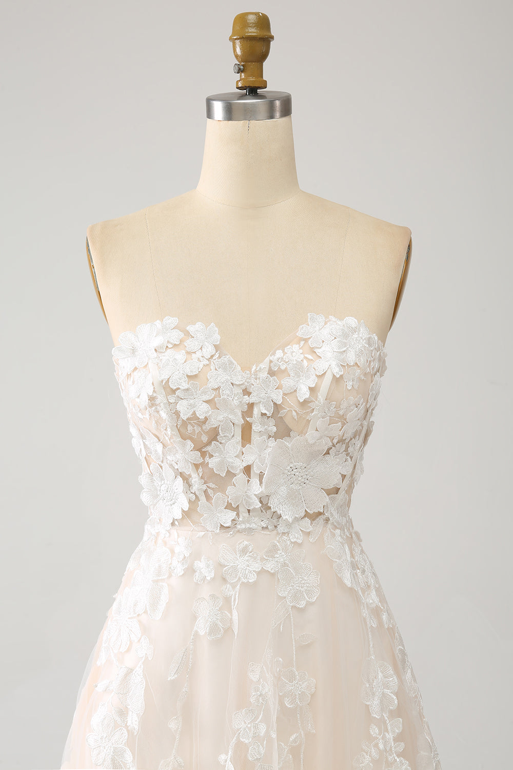 A-Line Sweetheart Corset Long Sweep Train Tulle Wedding Dress With Appliques Off Shoulder