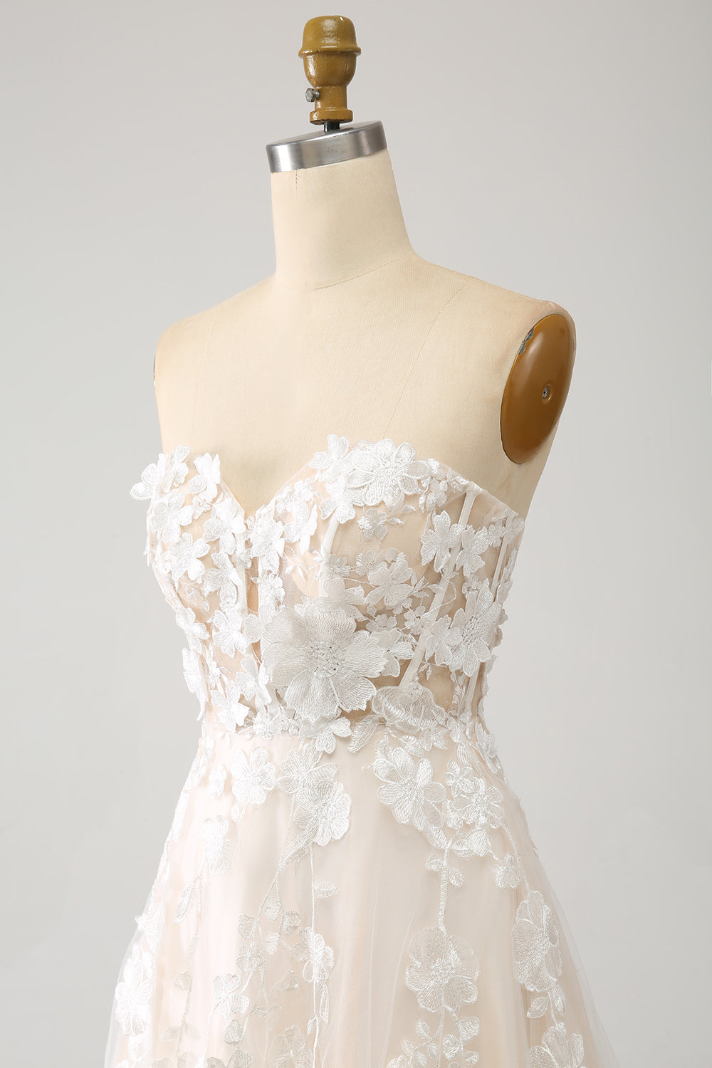 A-Line Sweetheart Corset Long Sweep Train Tulle Wedding Dress With Appliques Off Shoulder