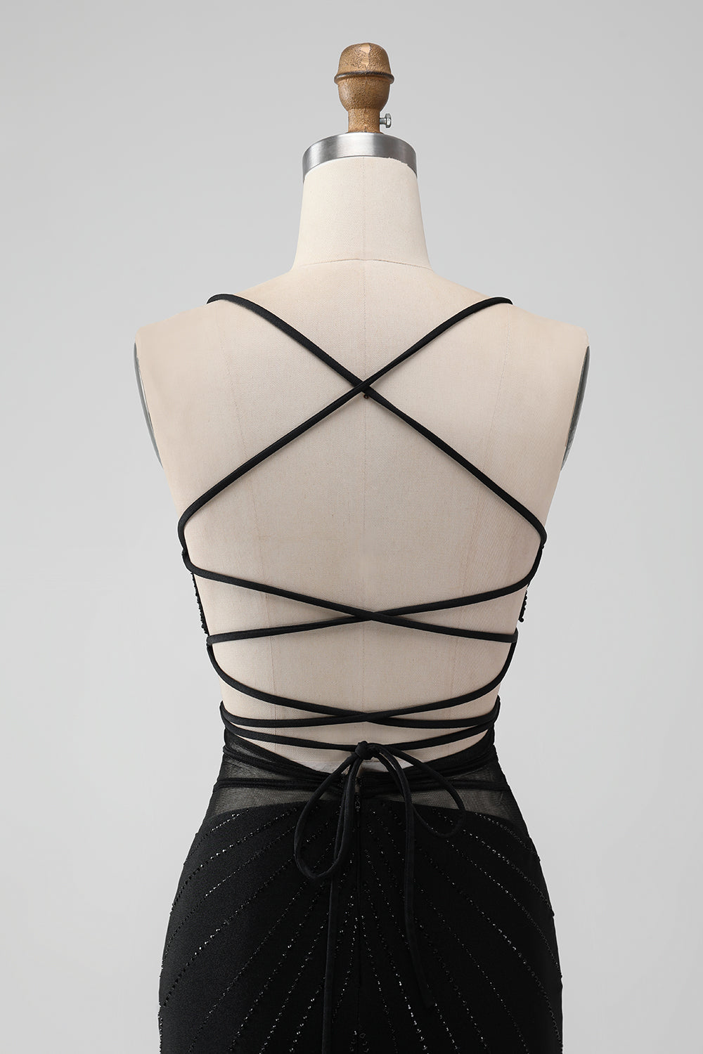 Sparkly Black Mermaid Lace-Up Back Sheer Short Homecoming Dress with Beading Sexy