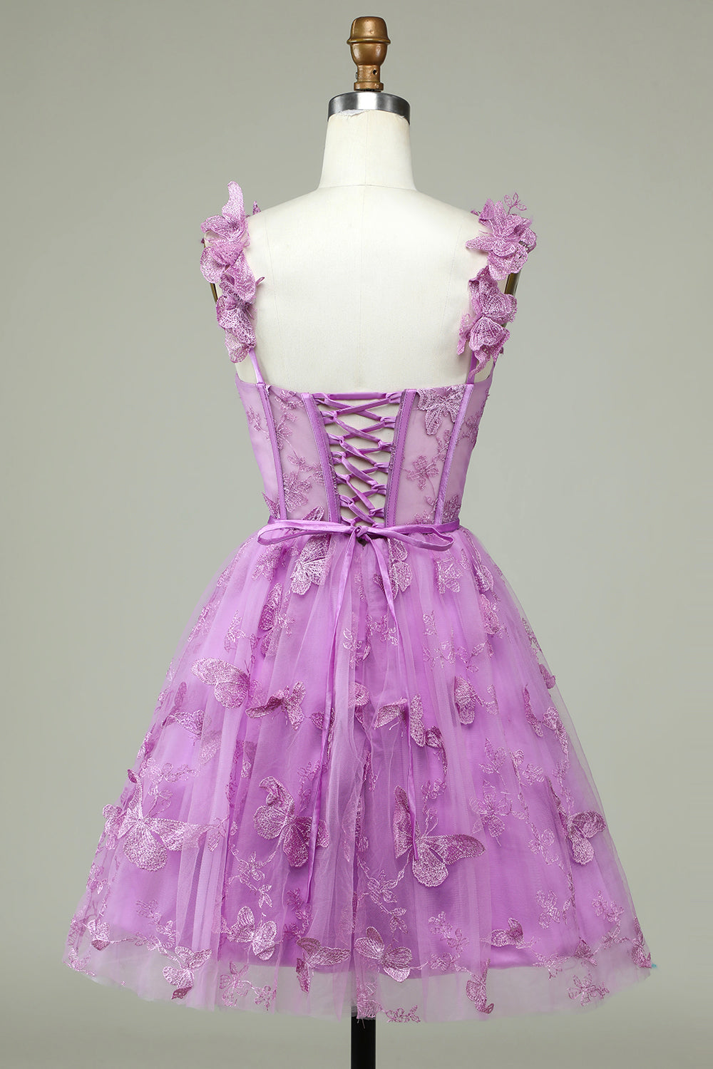 Cute Purple A Line Corset Short Homecoming Dress with Appliques Beautiful