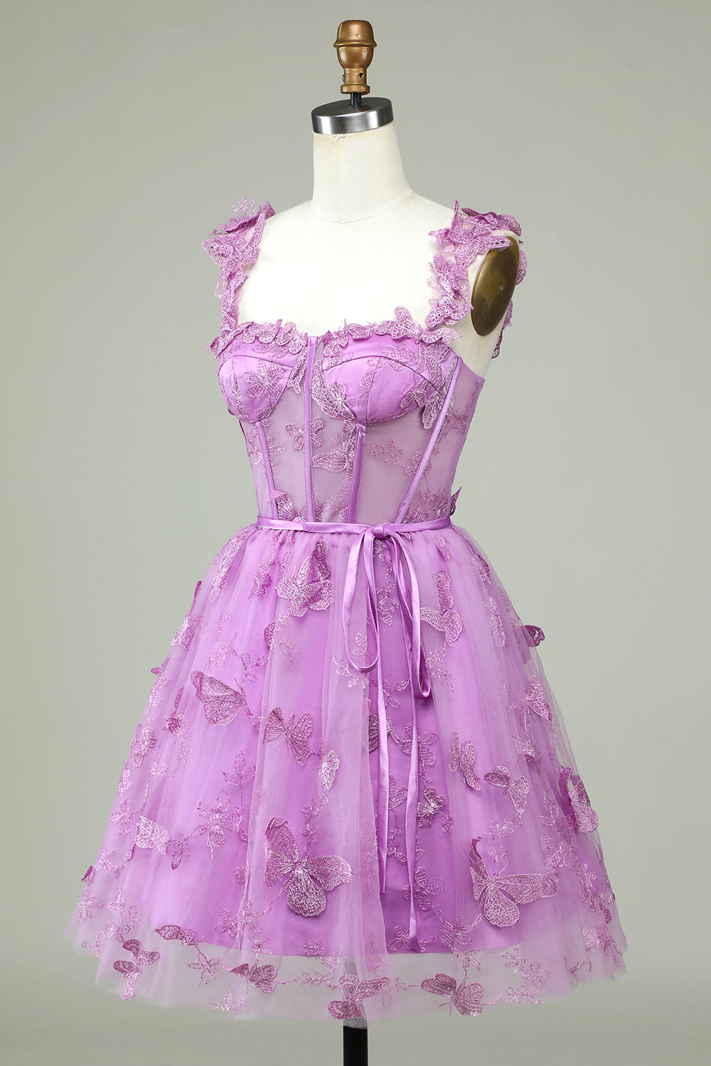 Cute Purple A Line Corset Short Homecoming Dress with Appliques Beautiful