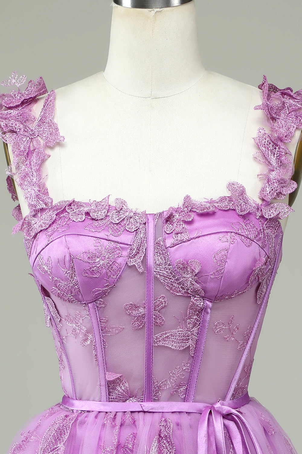 Cute Purple A Line Corset Short Homecoming Dress with Appliques Beautiful