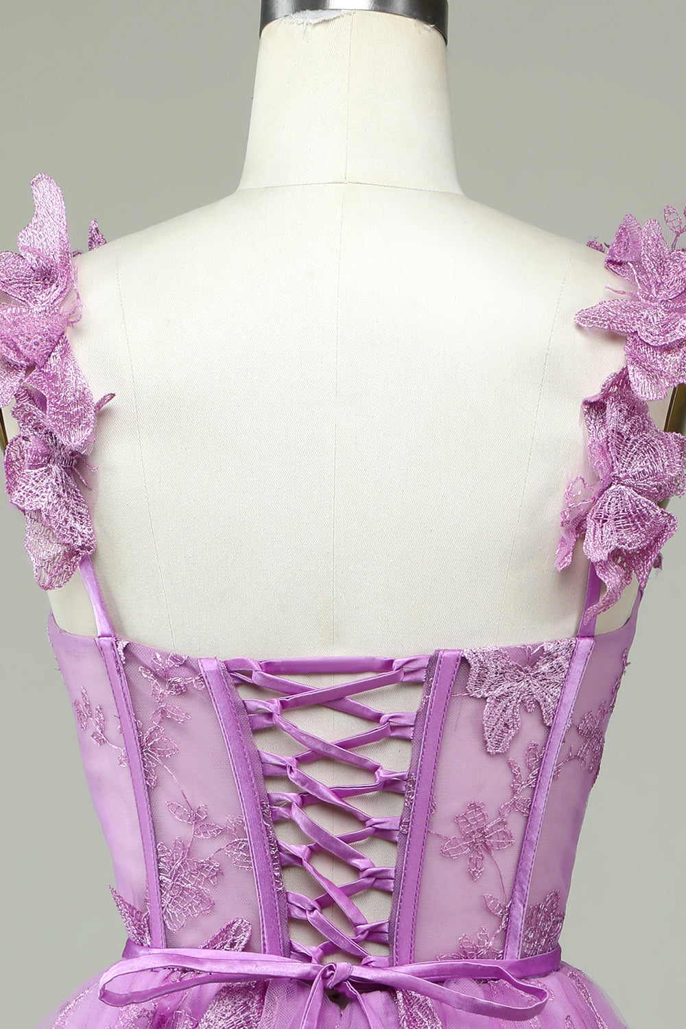 Cute Purple A Line Corset Short Homecoming Dress with Appliques Beautiful