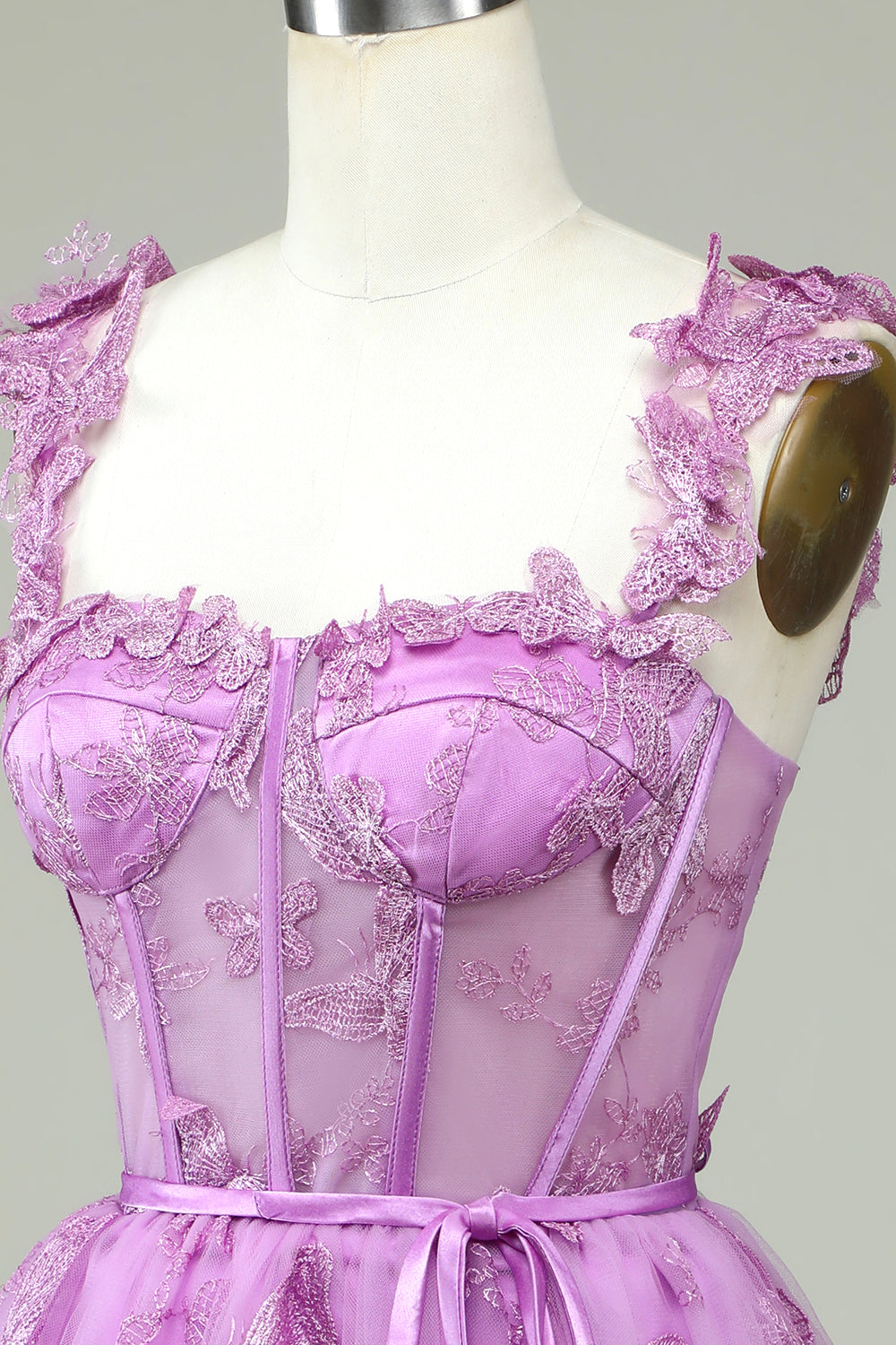 Cute Purple A Line Corset Short Homecoming Dress with Appliques Beautiful