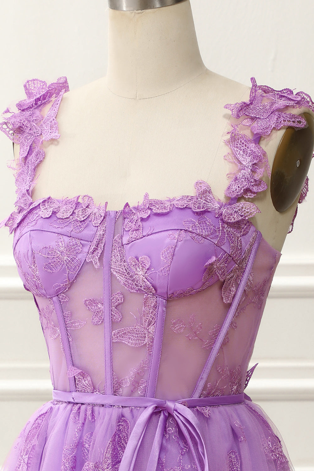 Purple A-Line Corset Homecoming Dress With Butterflies Short