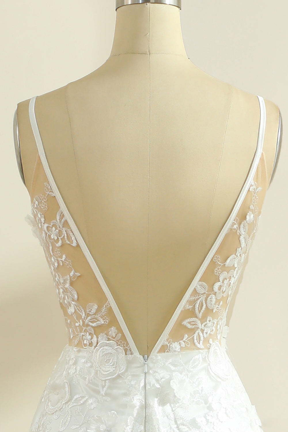 White A-Line Spaghetti Straps Sweep Train Boho Wedding Dress with Slit Sexy