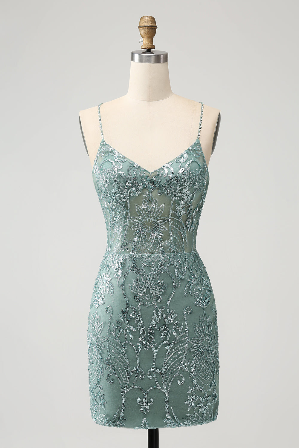 Green Bodycon Beaded Backless Short Homecoming Dress with Criss Cross Back Sexy