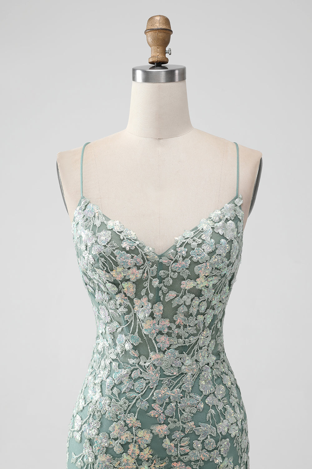 Grey Green Bodycon Lace-up Back Short Homecoming Dress with Sequin Appliqued Sexy