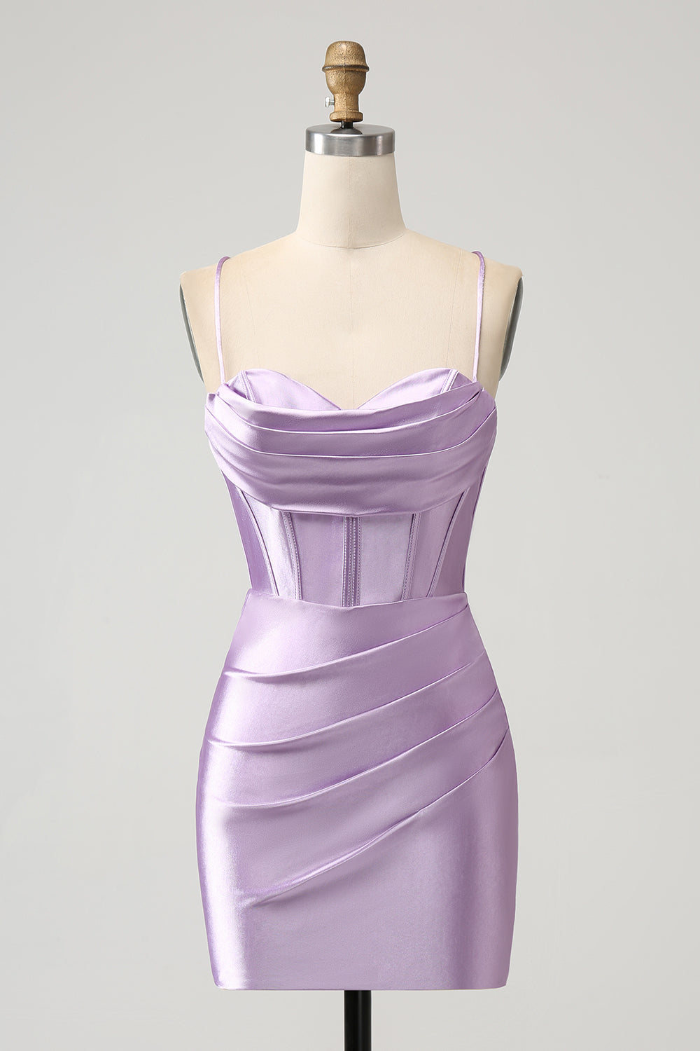 Lilac Bodycon Spaghetti Straps Corset Satin Short Homecoming Dress Pure Color