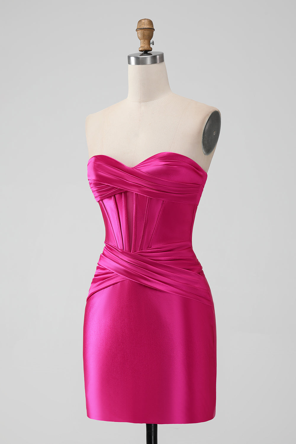 Charming Strapless Pleated Short Prom Dress Bodycon Homecoming Dress Simple Party Dress