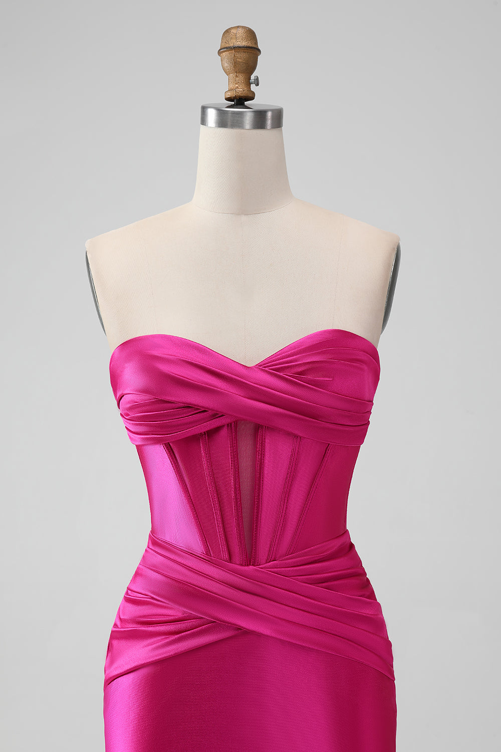 Charming Strapless Pleated Short Prom Dress Bodycon Homecoming Dress Simple Party Dress