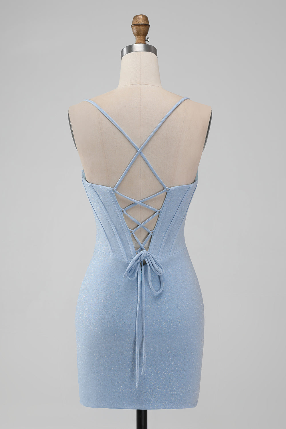 Light Blue Bodycon Spaghetti Straps Corset Short Homecoming Dress With Flowers