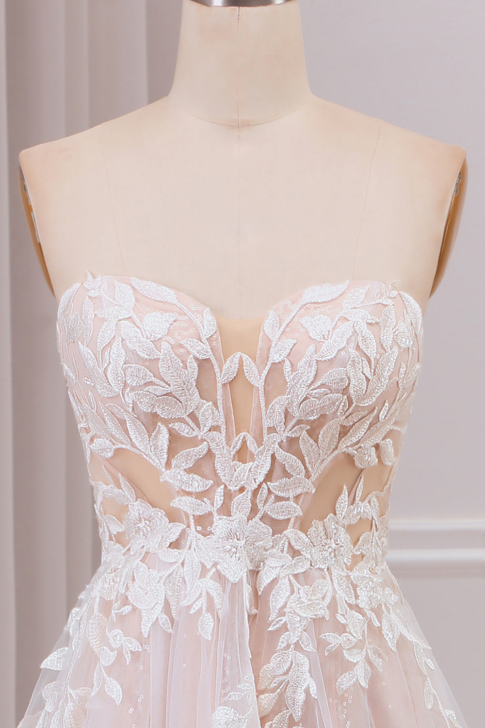 Detachable A Line Sweetheart Tulle Wedding Dress with Lace Off Shoulder