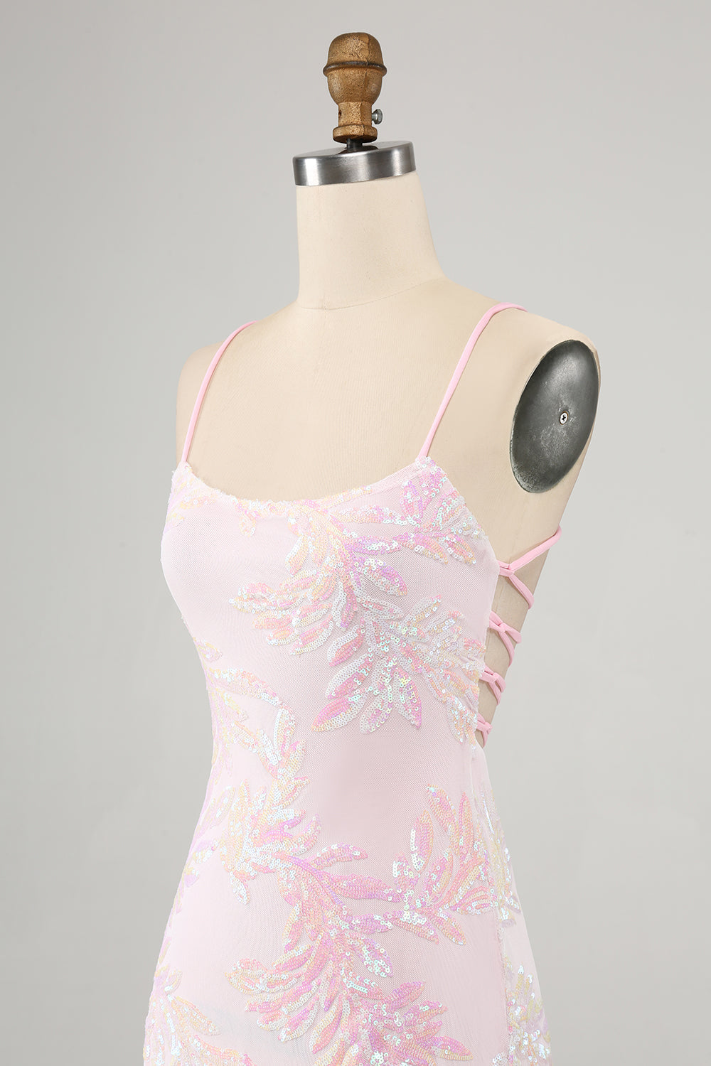Pink Bodycon Spaghetti Straps Homecoming Dress with Criss Cross Back Sexy