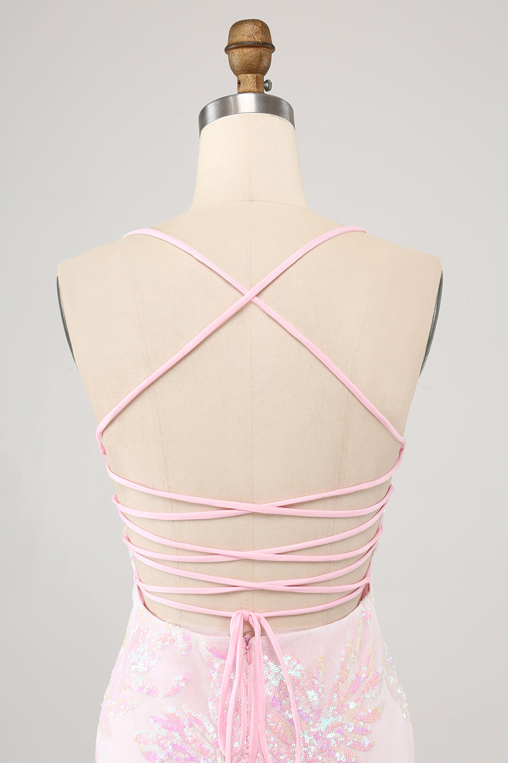 Pink Bodycon Spaghetti Straps Homecoming Dress with Criss Cross Back Sexy