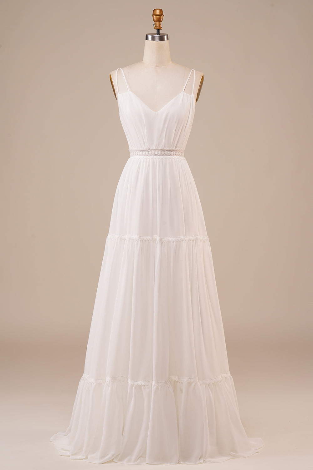Ivory A Line Spaghetti Straps Long Wedding Dress V-neck