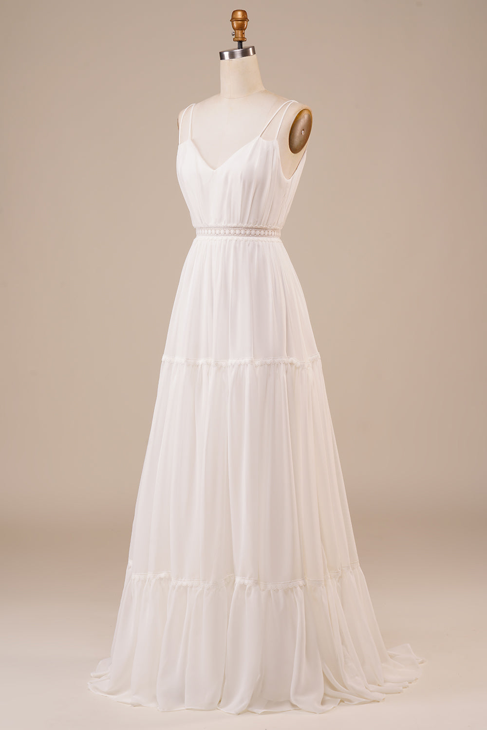 Ivory A Line Spaghetti Straps Long Wedding Dress V-neck