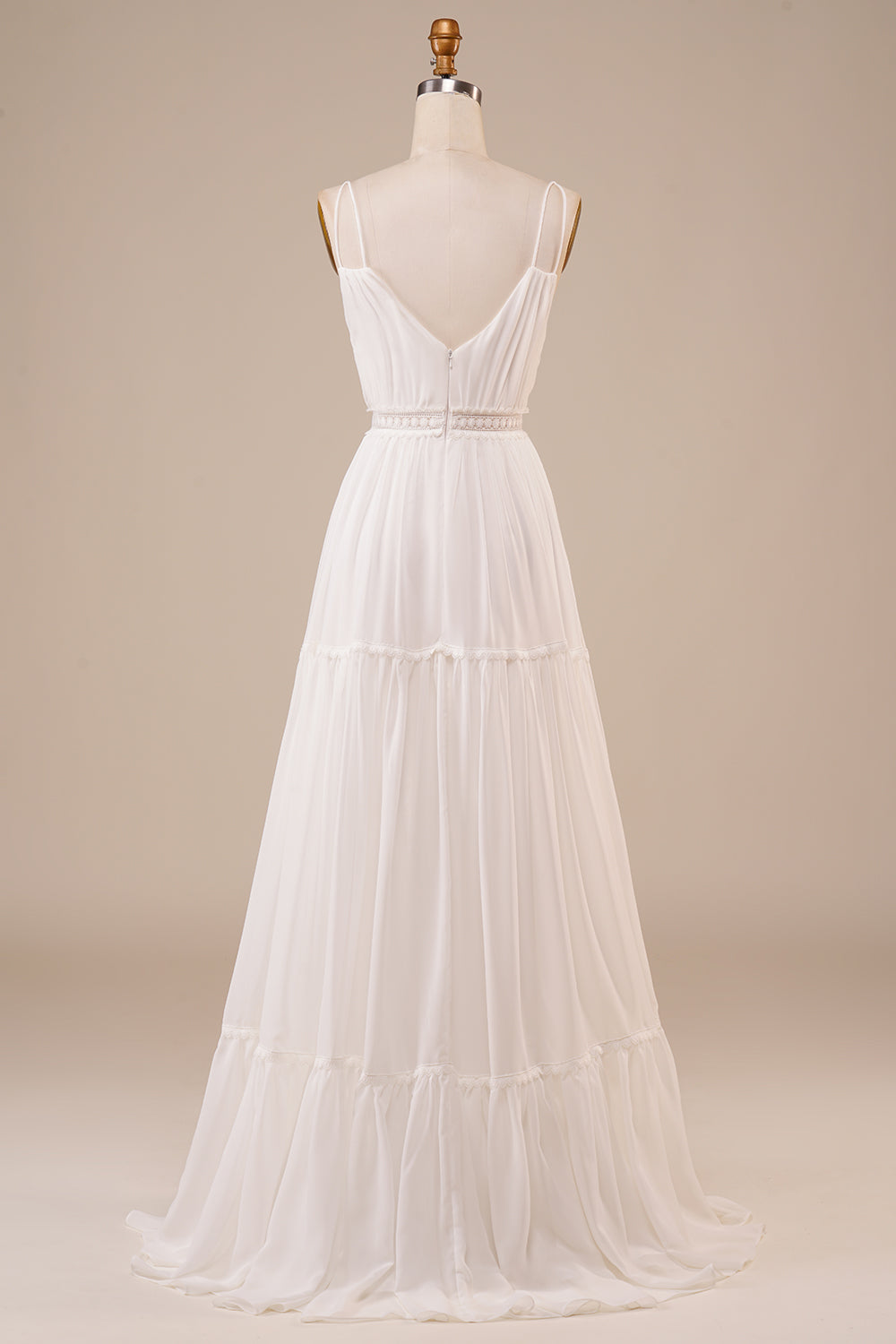 Ivory A Line Spaghetti Straps Long Wedding Dress V-neck