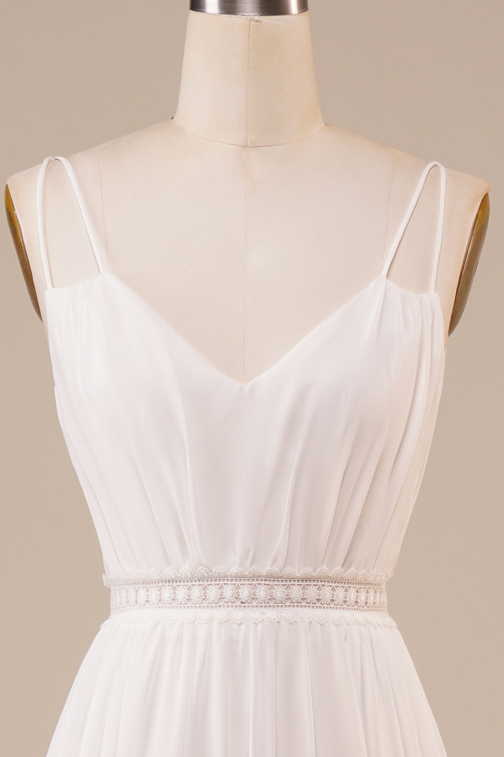 Ivory A Line Spaghetti Straps Long Wedding Dress V-neck