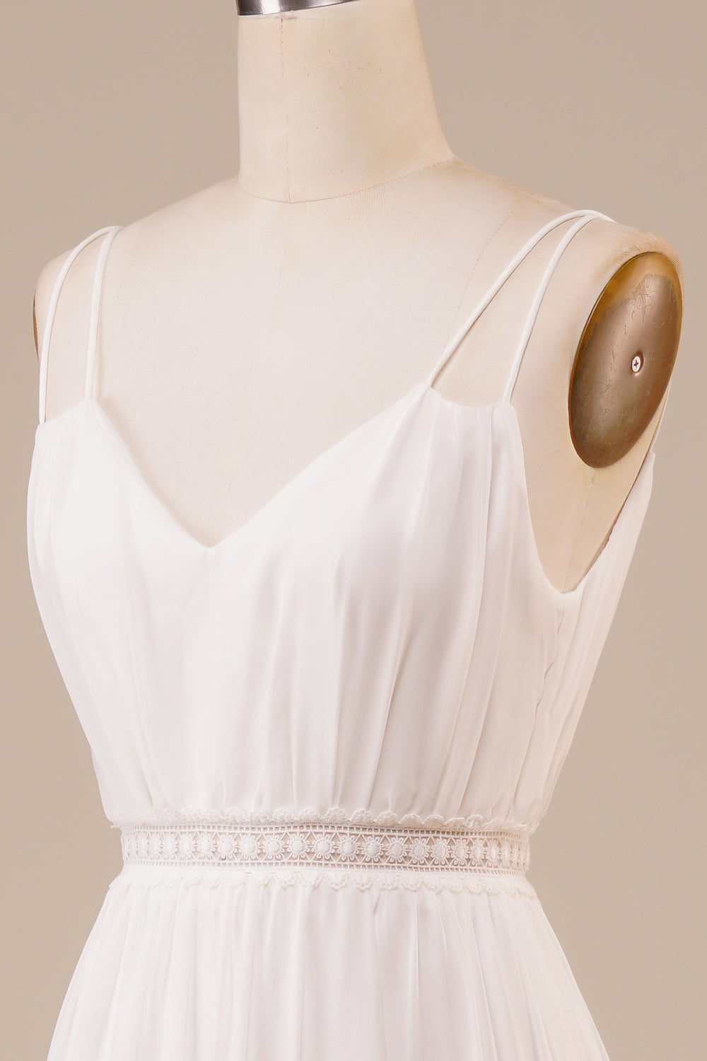 Ivory A Line Spaghetti Straps Long Wedding Dress V-neck