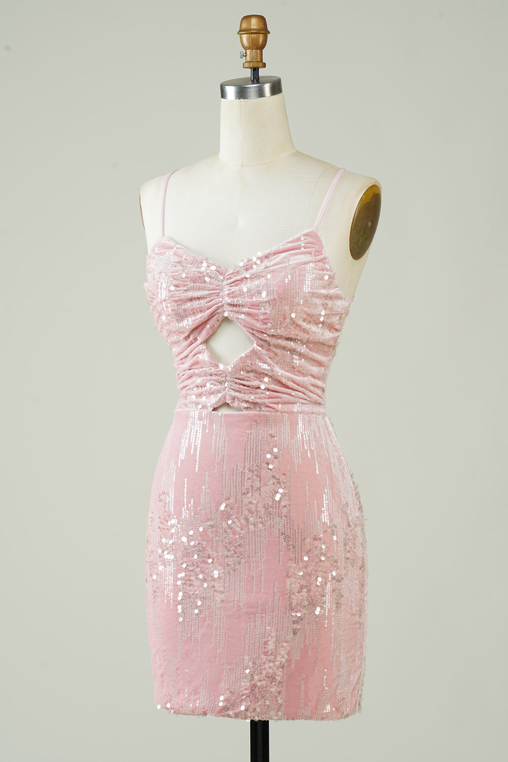 Pink Velvet Tight Glitter Short Homecoming Dress With Sequins Sparkly