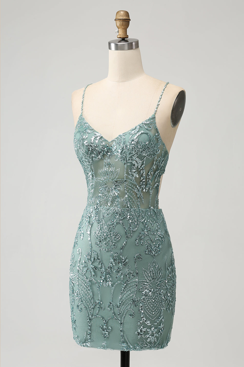 Green Bodycon Beaded Backless Short Homecoming Dress with Criss Cross Back Sexy