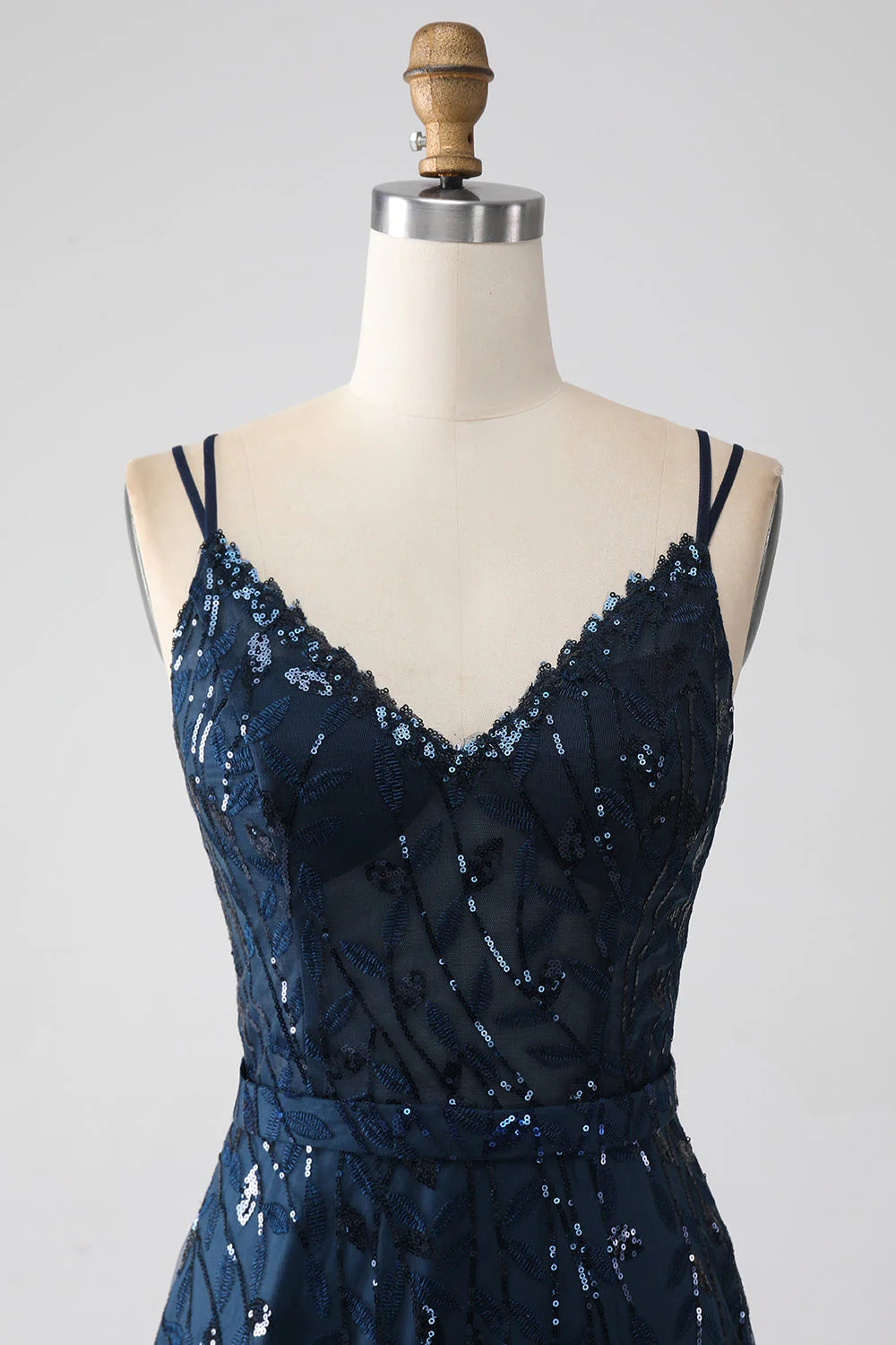 A-Line Spaghetti Straps Long Prom Dress with Slit V-neck Sparkly