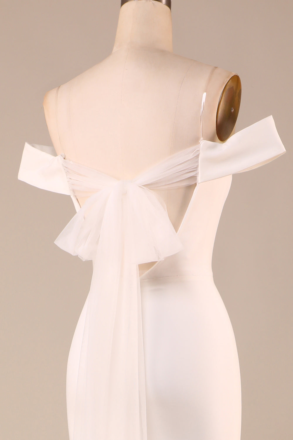 Ivory Mermaid Off The Shoulder Sweep Train Wedding Dress With Sleeveless Long