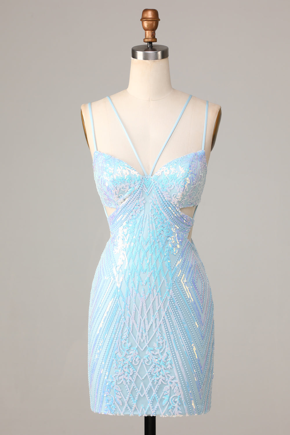 Bodycon Spaghetti Straps Blue Sequins Short Homecoming Dress Sexy