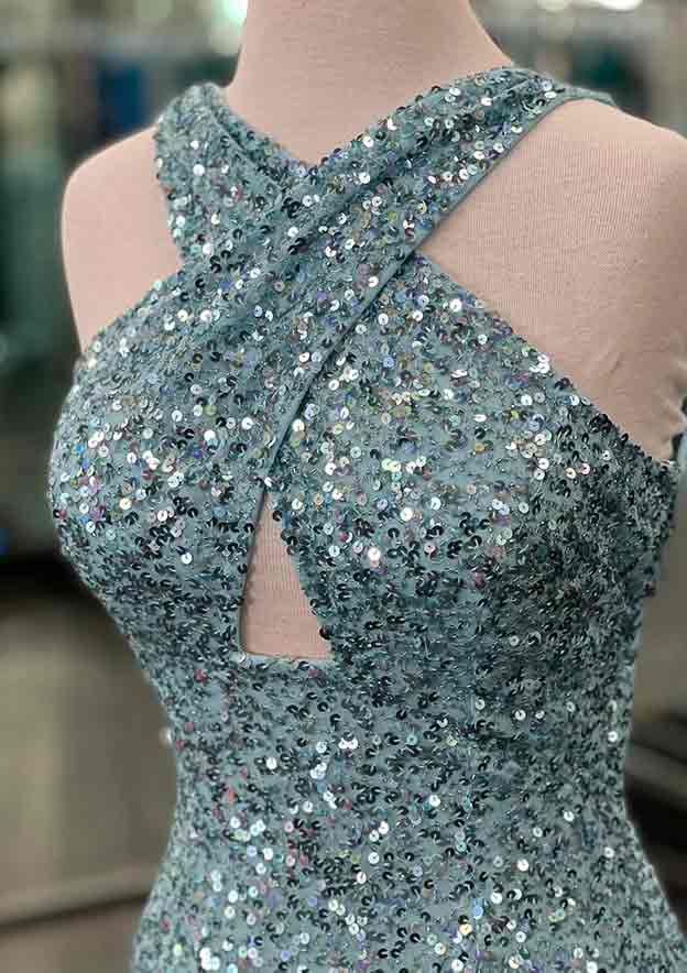 Sheath/Column Halter Floor-Length Prom Dresses Sparkly Evening Dresses