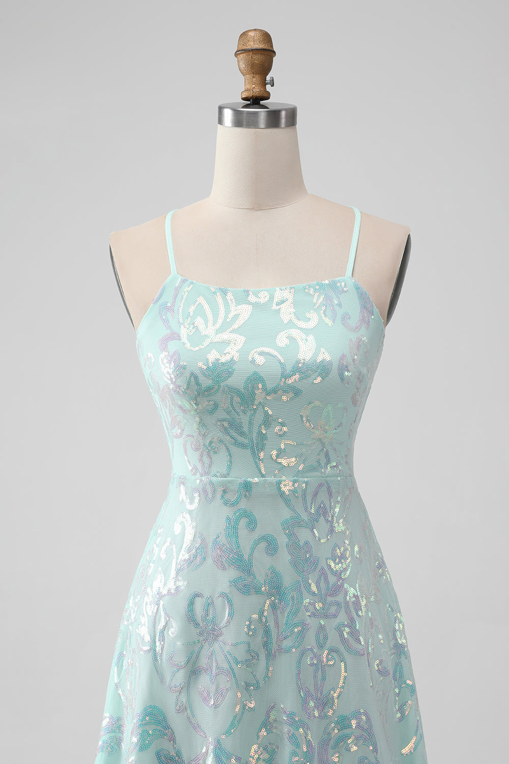 Mint A Line Sequins Short Homecoming Dress with Lace-up Back Sparkly