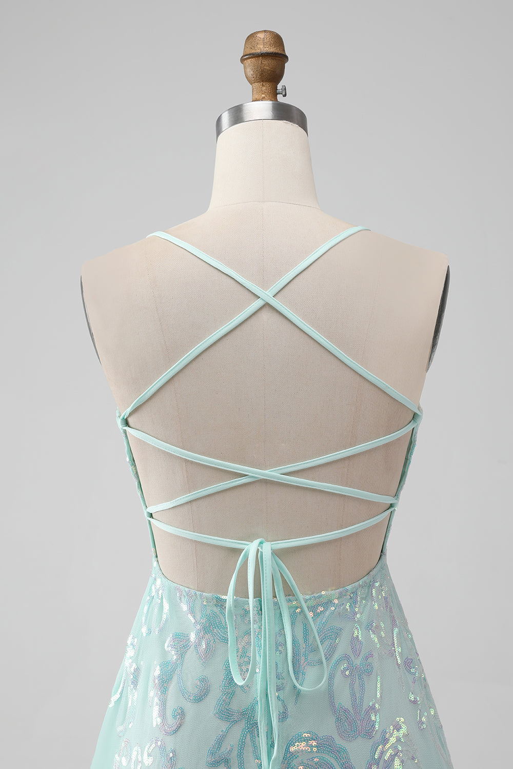 Mint A Line Sequins Short Homecoming Dress with Lace-up Back Sparkly
