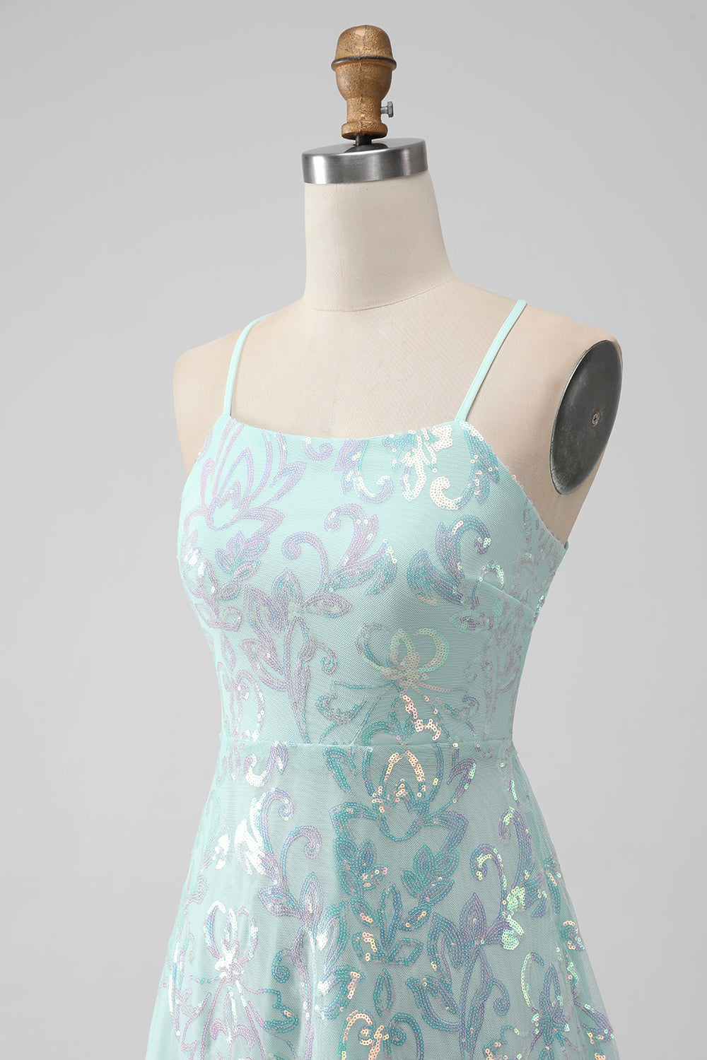Mint A Line Sequins Short Homecoming Dress with Lace-up Back Sparkly