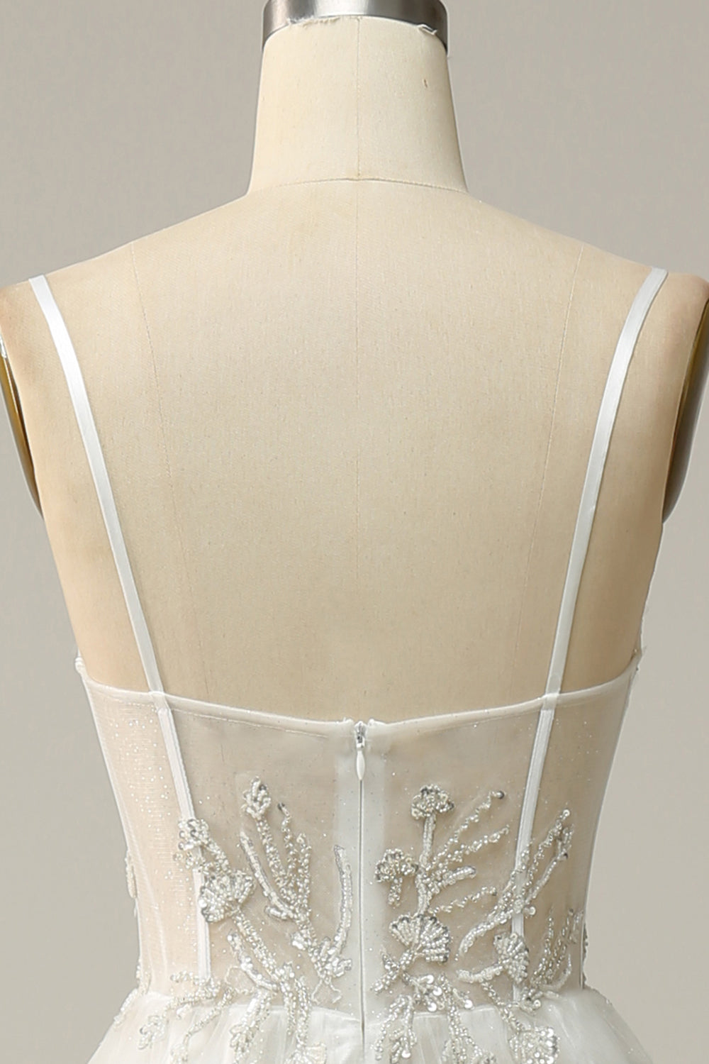 White A Line Spaghetti Straps Floor-Length Dress with Appliques Sexy