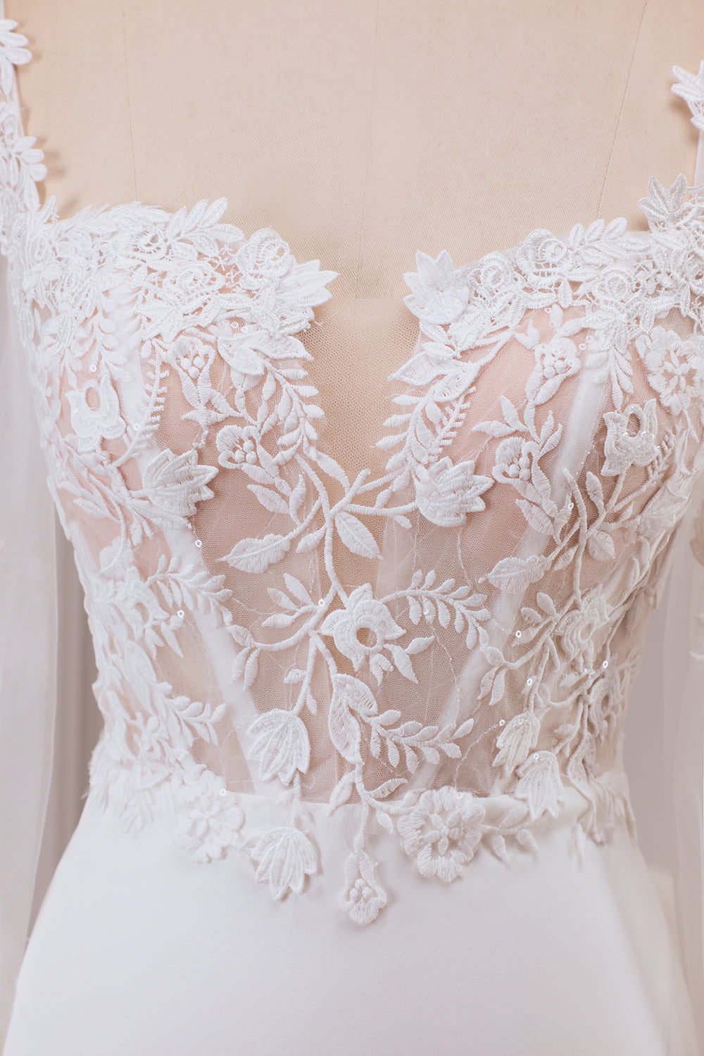 Ivory Mermaid Square Neck Corset Bridal Dress with Long Sleeves Sexy