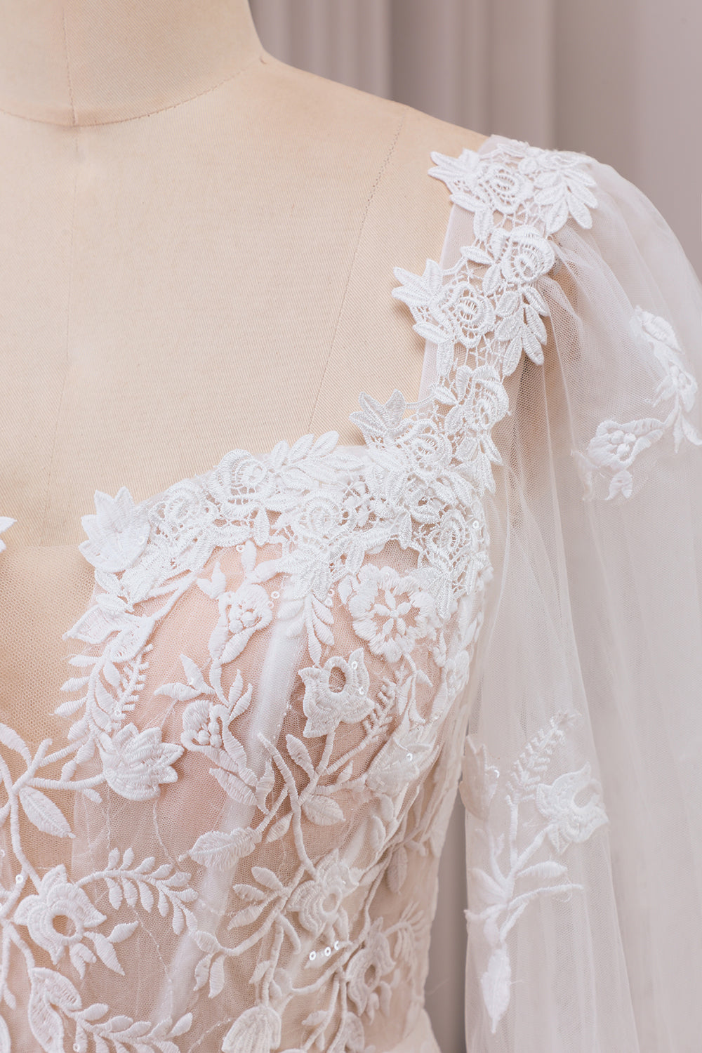 Ivory Mermaid Square Neck Corset Bridal Dress with Long Sleeves Sexy