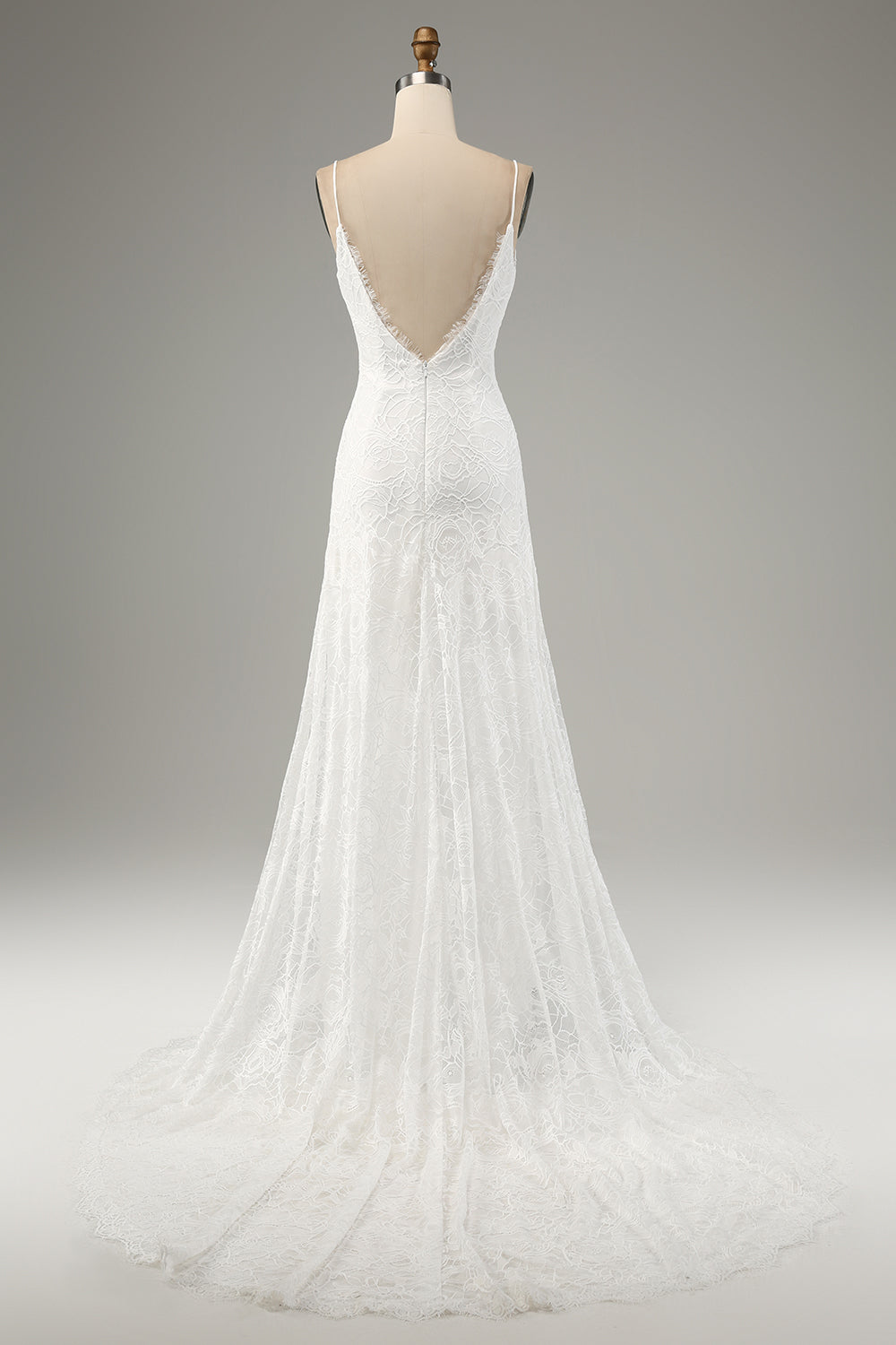Ivory Mermaid Spaghetti Straps Long Wedding Dress with Slit Sexy