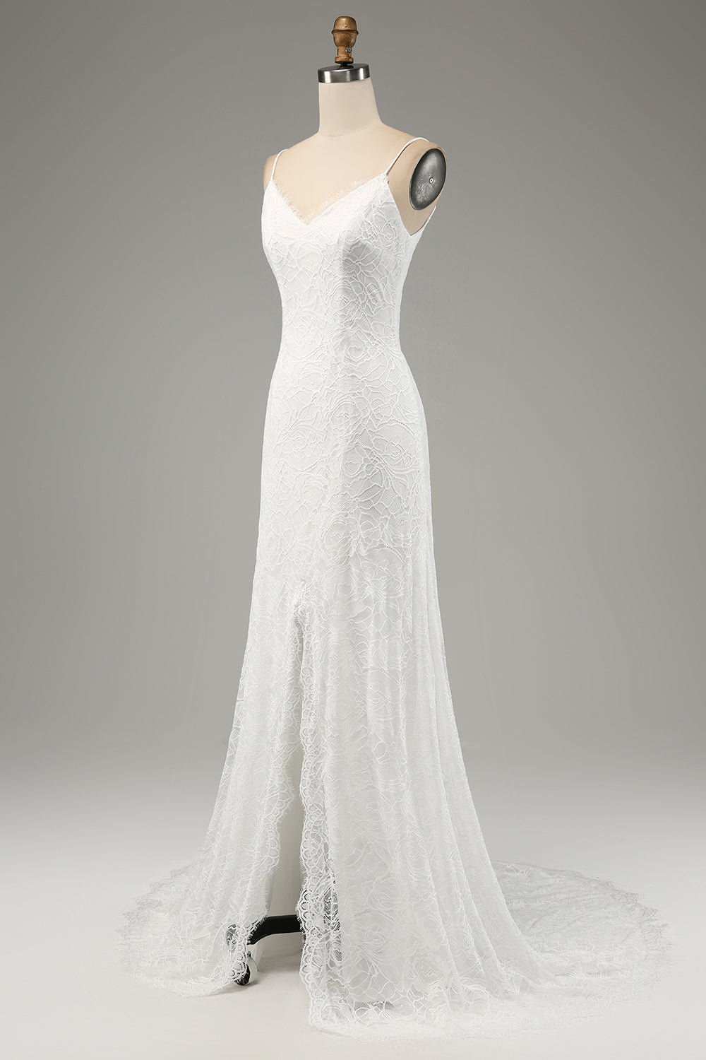 Ivory Mermaid Spaghetti Straps Long Wedding Dress with Slit Sexy