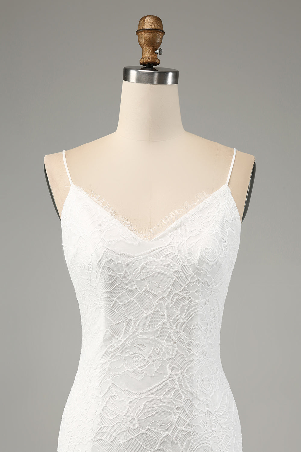 Ivory Mermaid Spaghetti Straps Long Wedding Dress with Slit Sexy