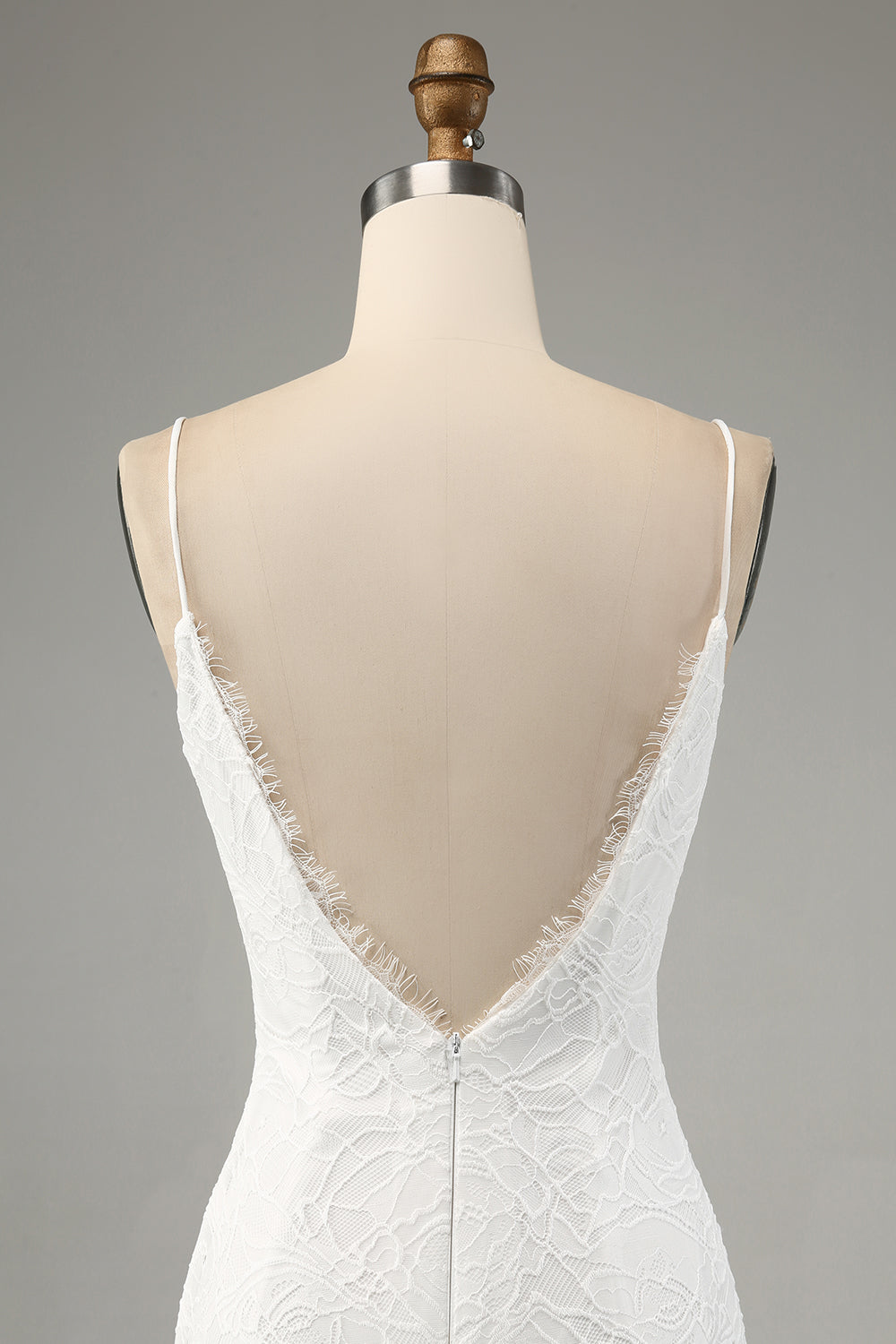 Ivory Mermaid Spaghetti Straps Long Wedding Dress with Slit Sexy