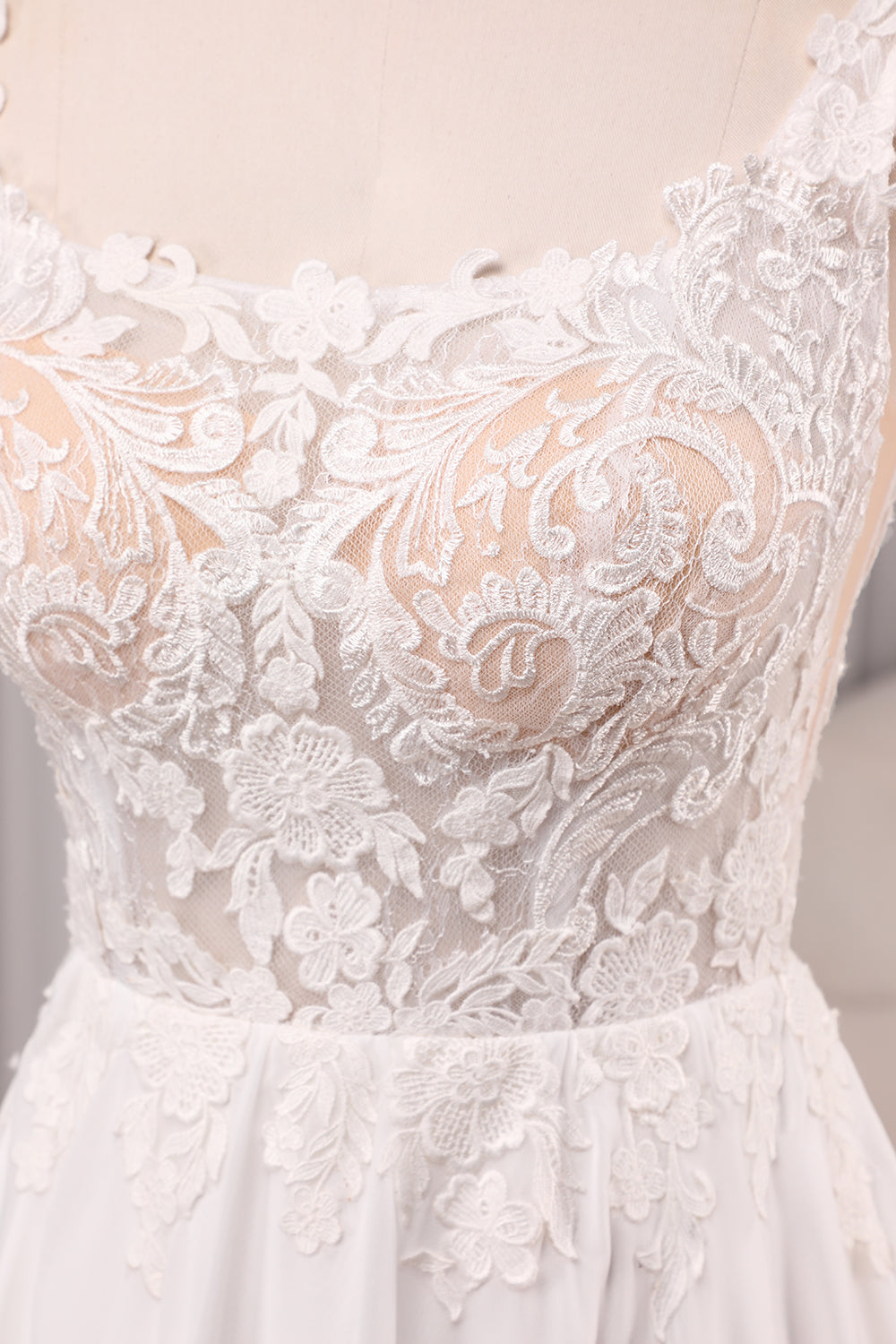 Ivory A Line Square Neck Corset Court Train Bridal Dress With Slit Long