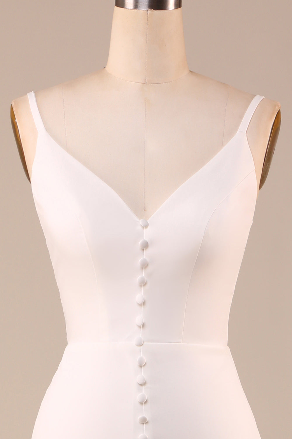 Ivory Spaghetti Straps V-Neck Sweep Train Wedding Dress With Slit Sexy