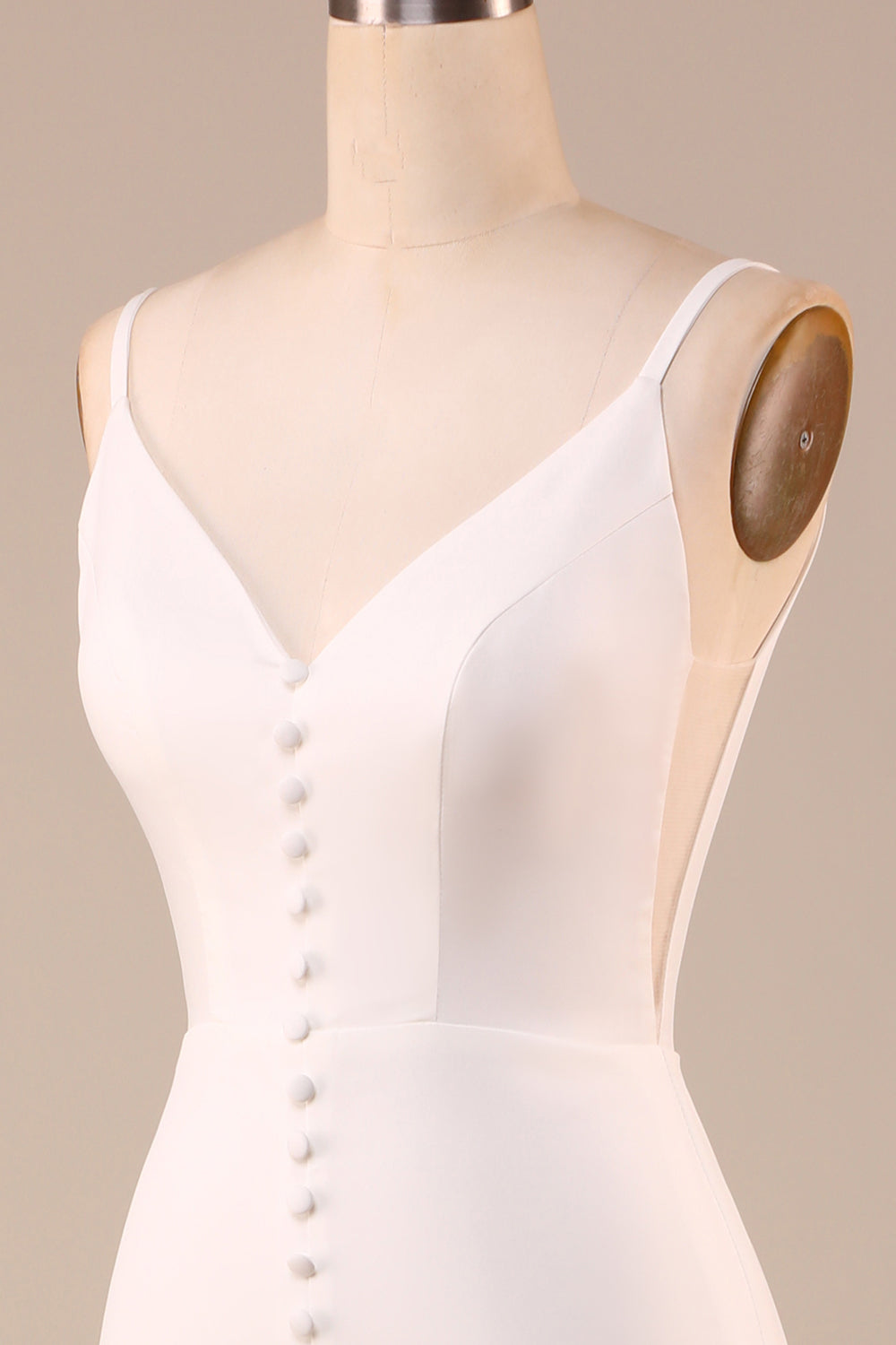 Ivory Spaghetti Straps V-Neck Sweep Train Wedding Dress With Slit Sexy
