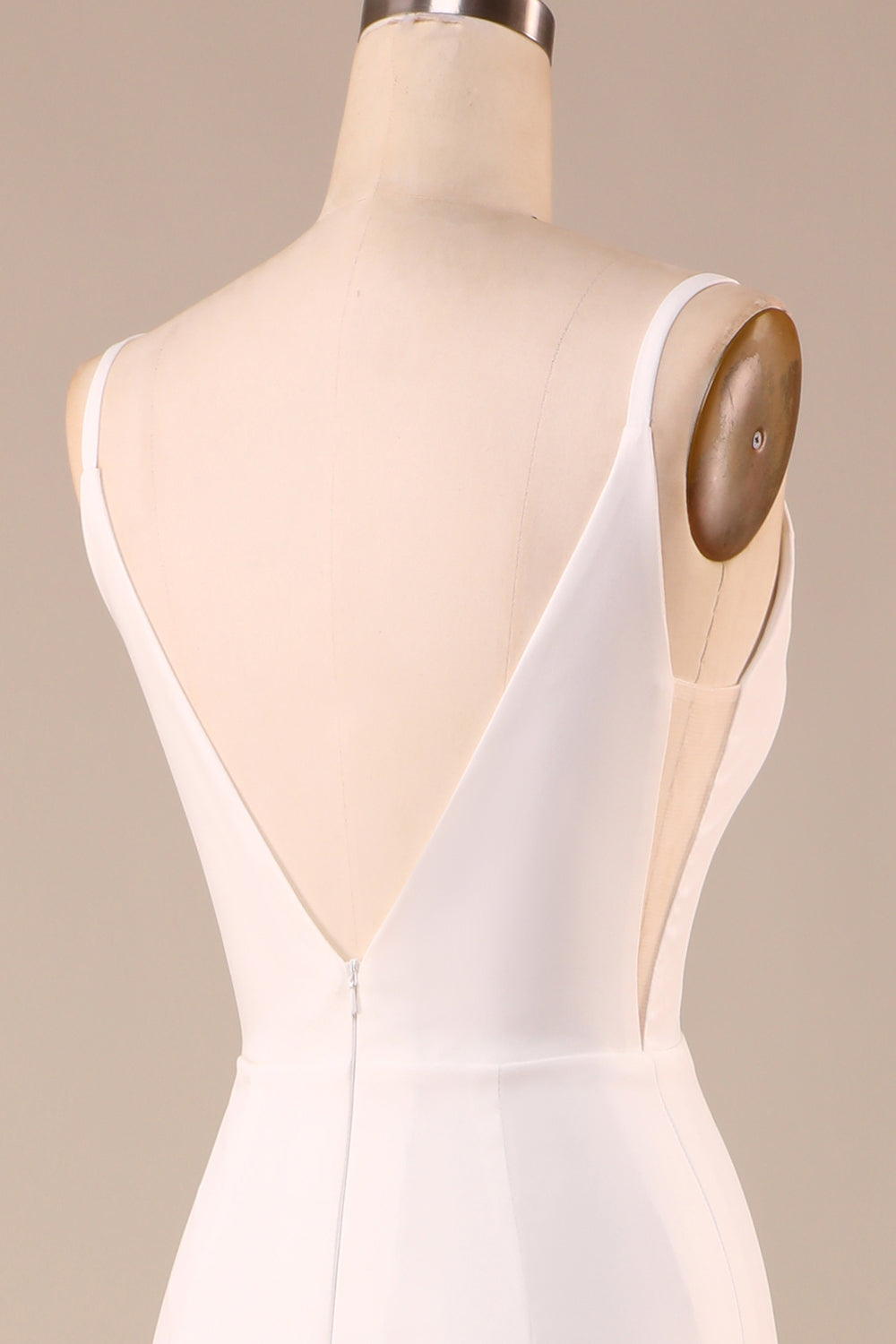 Ivory Spaghetti Straps V-Neck Sweep Train Wedding Dress With Slit Sexy