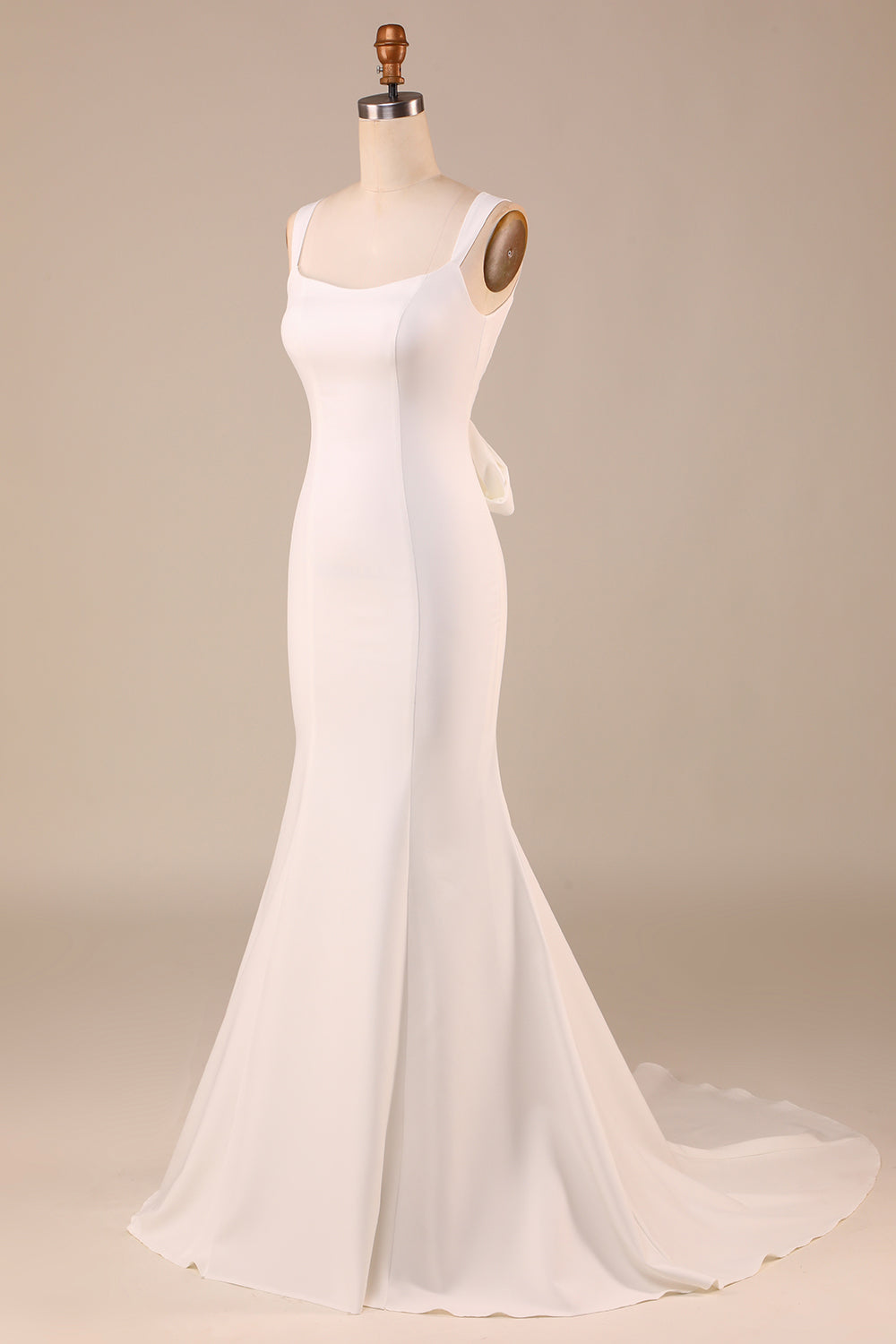 Ivory Mermaid Square Neck Sweep Train Wedding Dress Open Back