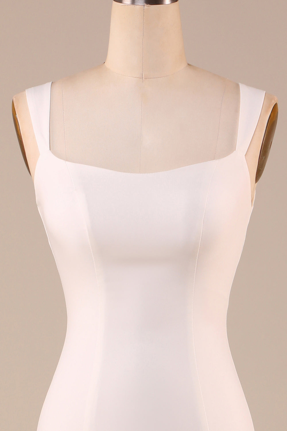 Ivory Mermaid Square Neck Sweep Train Wedding Dress Open Back